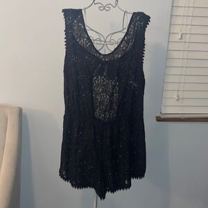 COPY - Xhilaration lace, tie back,  beach cover-
up romper Lace Black Cotton  L…